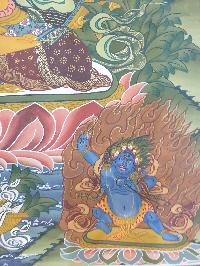 Thangka Painting Of Manjushri, With Amitabha On Top, Three Great Bodhisattvas