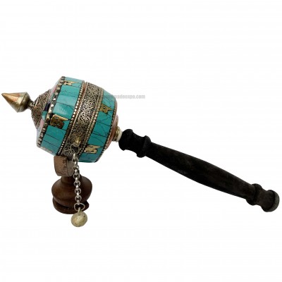 Brass Hand Held With Mantra Prayer Wheel, [blue Color]