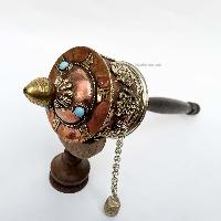 Brass Hand Held With Mantra Prayer Wheel, [stone Setting]