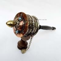 Brass Hand Held With Mantra Prayer Wheel, [stone Setting]