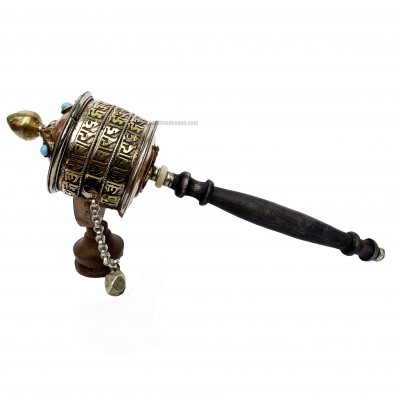 Brass Hand Held With Mantra Prayer Wheel, [stone Setting]