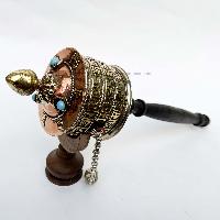 Brass Hand Held With Mantra Prayer Wheel, [stone Setting]