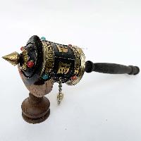 Brass Hand Held With Mantra Prayer Wheel, [stone Setting, Black Color]