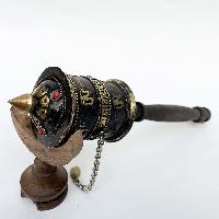 Brass Hand Held With Mantra Prayer Wheel, [stone Setting, Black Color]