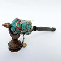 Brass Hand Held With Mantra Prayer Wheel, [blue And Red Color]