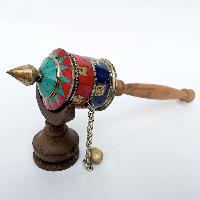 Brass Hand Held With Mantra Prayer Wheel, [blue And Red Color]