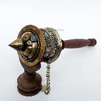 Brass Hand Held With Mantra Prayer Wheel, [stone Setting]
