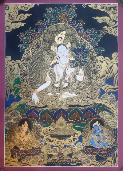 Thangka Painting Of White Tara, [real Gold]