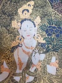 Thangka Painting Of White Tara, [real Gold]