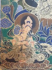 Thangka Painting Of Green Tara, [real Gold]