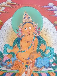 Thangka Painting Of Yellow Jambhala, [real Gold]