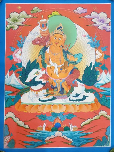 Thangka Painting Of Namtose Vaisravana Jambhala, [real Gold]