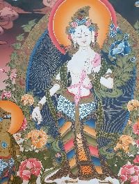 Thangka Painting Of Standing White Tara, [real Gold]