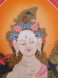 Thangka Painting Of Standing White Tara, [real Gold]