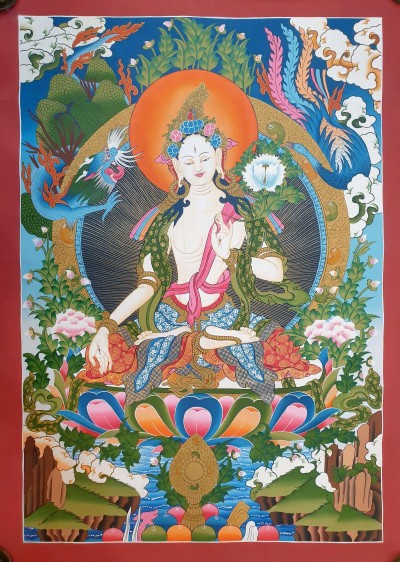Thangka Painting Of White Tara, [real Gold]