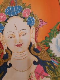 Thangka Painting Of White Tara, [real Gold]