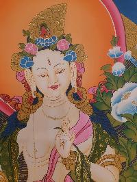 Thangka Painting Of Standing White Tara, [real Gold]