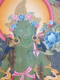 Thangka Painting Of Green Tara, [real Gold]