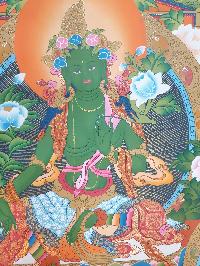 Thangka Painting Of Green Tara, [real Gold]