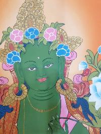 Thangka Painting Of Green Tara, [real Gold]