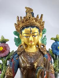 Buddhist Statue Of White Tara, [traditional Color Finishing] With [painted Face]