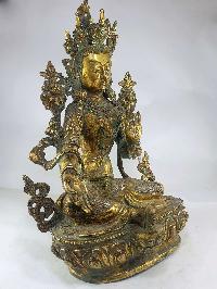 [old Stock] Statue Of Green Tara, [full Fire Gold Plated]