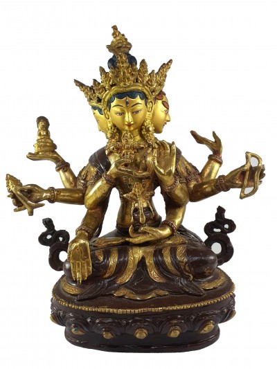 three heads and six arms Statue Old bronze Ushnishavijaja buddha Pray with 