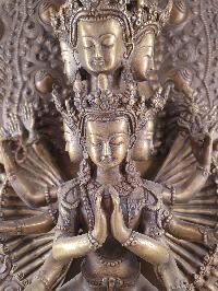 [rare Find], Buddhist Statue Of Sahasrabhuja Avalokitesvara, Bronze Finishing