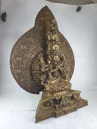 [rare Find], Buddhist Statue Of Sahasrabhuja Avalokitesvara, Bronze Finishing