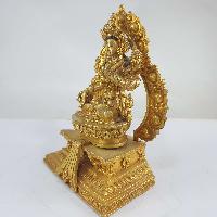 Miniature Statue Of White Tara On A Thrown With Flower Background [full Gold Plated]