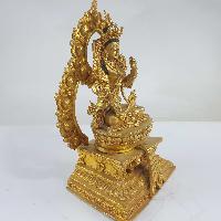 Miniature Statue Of White Tara On A Thrown With Flower Background [full Gold Plated]