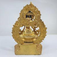 Miniature Statue Of White Tara On A Thrown With Flower Background [full Gold Plated]