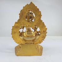 Buddhist Miniature Statue Of Green Tara On A Thrown With Flower Background [full Gold Plated]