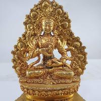 Miniature Statue Of Vajrasattva On A Thrown With Flower Background [full Gold Plated]