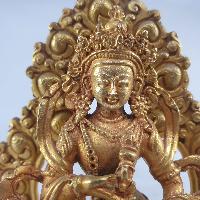 Miniature Statue Of Vajrasattva On A Thrown With Flower Background [full Gold Plated]