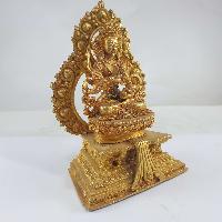 Miniature Statue Of Vajrasattva On A Thrown With Flower Background [full Gold Plated]