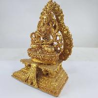 Miniature Statue Of Vajrasattva On A Thrown With Flower Background [full Gold Plated]