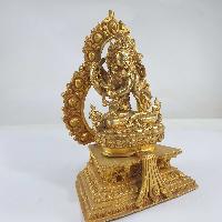 Miniature Statue Of Chenrezig On A Thrown With Flower Background [full Gold Plated]