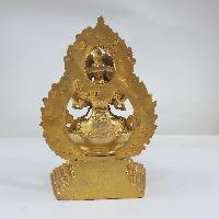 Miniature Statue Of Chenrezig On A Thrown With Flower Background [full Gold Plated]