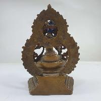 Buddhist Miniature Statue Of White Tara On A Thrown With Flower Background [chocolate Oxidized]