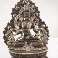 Buddhist Miniature Statue Of Vajrasattva On A Thrown With Flower Background [full Gold Plated]