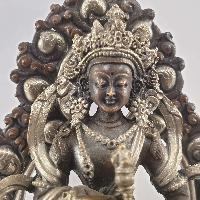 Buddhist Miniature Statue Of Vajrasattva On A Thrown With Flower Background [full Gold Plated]