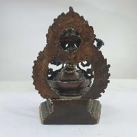 Buddhist Miniature Statue Of Manjushri On A Thrown With Flower Background [silver Plated Oxidized]