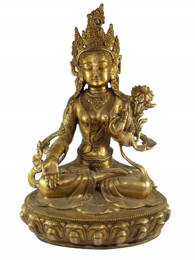 Buddhist Statue Of White Tara, [full Gold Plated], [antique Finishing]