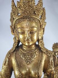 Buddhist Statue Of White Tara, [full Gold Plated], [antique Finishing]