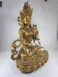 Buddhist Statue Of White Tara, [full Gold Plated], [antique Finishing]