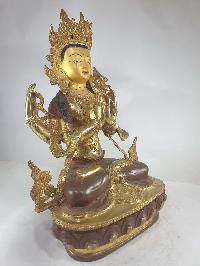 Buddhist Statue Of Avalokiteshvara, Chenrezig, Extra Gold On Base [partly Gold Plated], [painted Face]