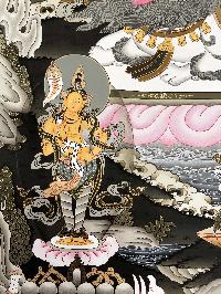 Thangka Painting Of Yellow Jambhala, Lamas Art, [24 Carat Gold], Modern Color