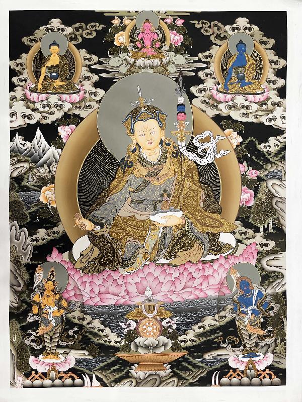 Thangka Painting Of Padmasambhava,lamas Art, [24 Carat Gold], Modern Color