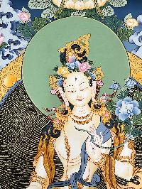 Thangka Painting Of White Tara, Lamas Art, [24 Carat Gold], Modern Color